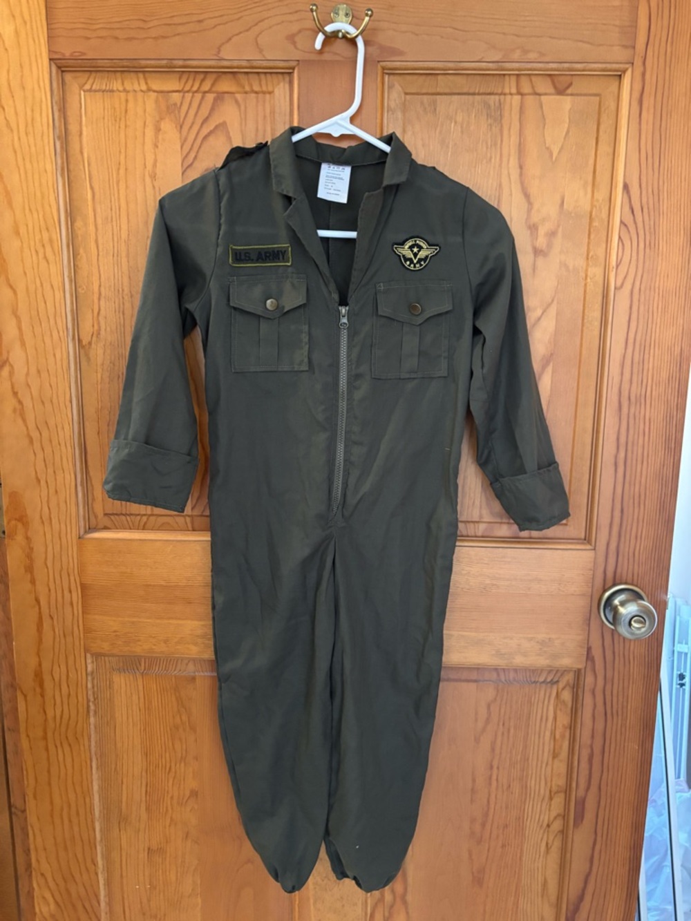 Kids Olive Green Military-Style Army Flight Coverall with Patches